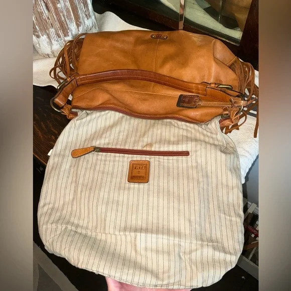 Frye Heidi Leather Fringe Hobo Shoulder Bag Cognac Brown Retail $458 - Picture 8 of 12